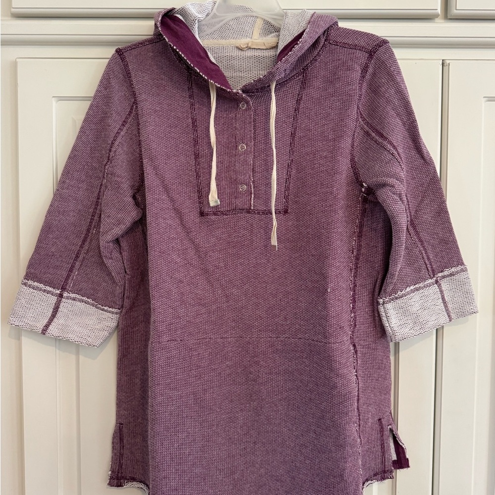 Soft Surroundings size M Purple Hooded Pullover with White Accents
